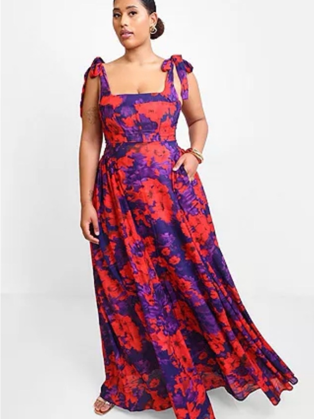 Rebdolls Adelina Floral Tie Strap Maxi Skater Dress